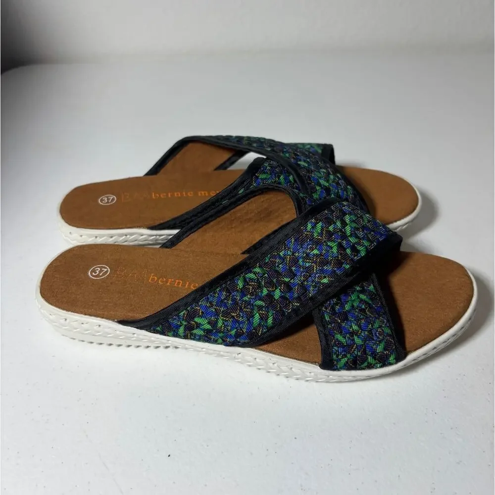 Bernie Mev NWOT Size 6 (EU 37) Avon Slip-On Sandals Blue Green Mosaic Woven